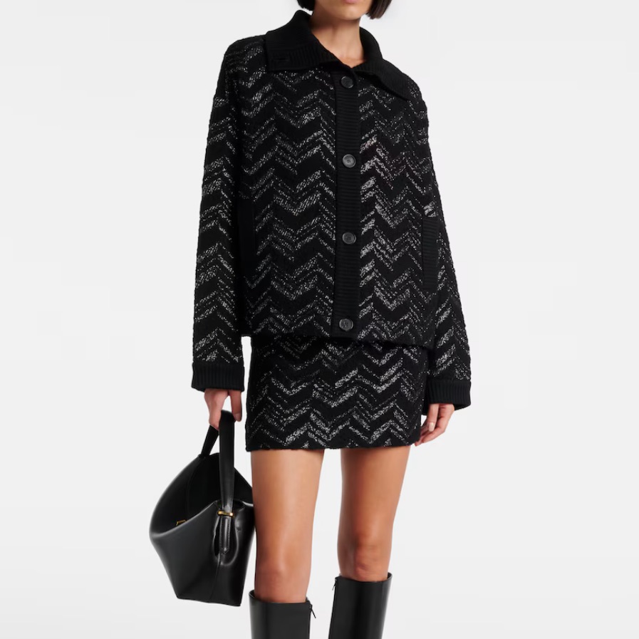 Nwt Missoni Black And White Zig Zag Boucl Miniskirt